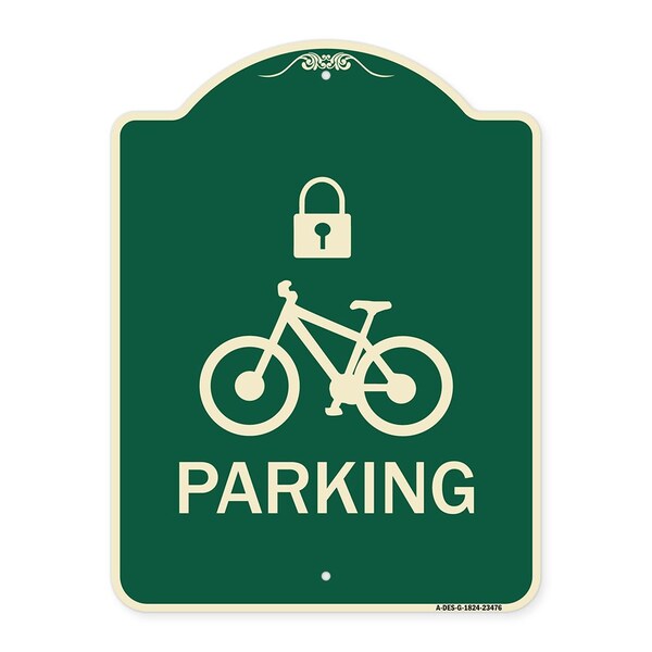 Parking With Cycle and Lock Symbol Heavy-Gauge Aluminum Architectural Sign, 24" x 18", G-1824-23476